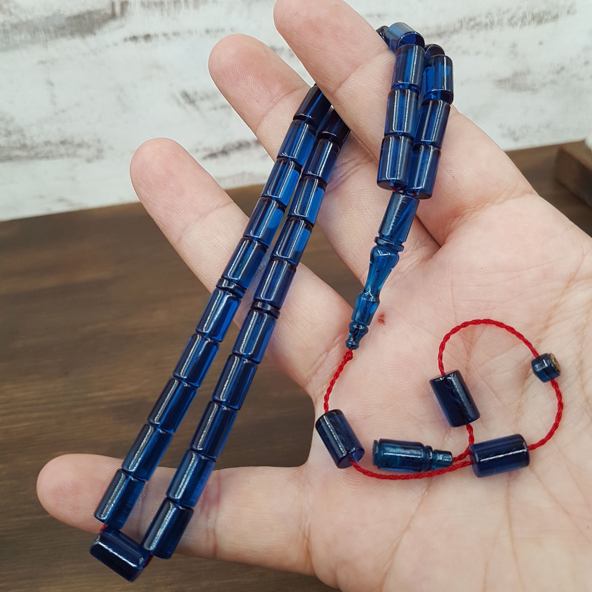 Mavi  Kesme Ateş Kehribar Tesbih