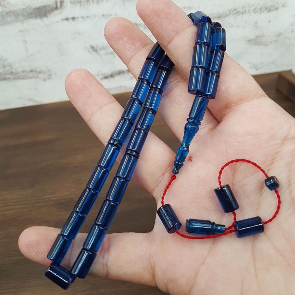 Mavi  Kesme Ateş Kehribar Tesbih