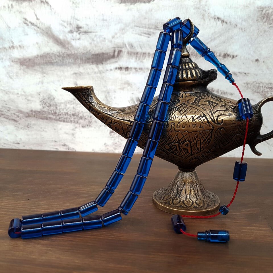 Mavi  Kesme Ateş Kehribar Tesbih