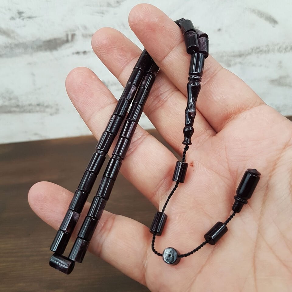 Bilek Boy Siyah Hareli Kesme Ateş Kehribar Tesbih