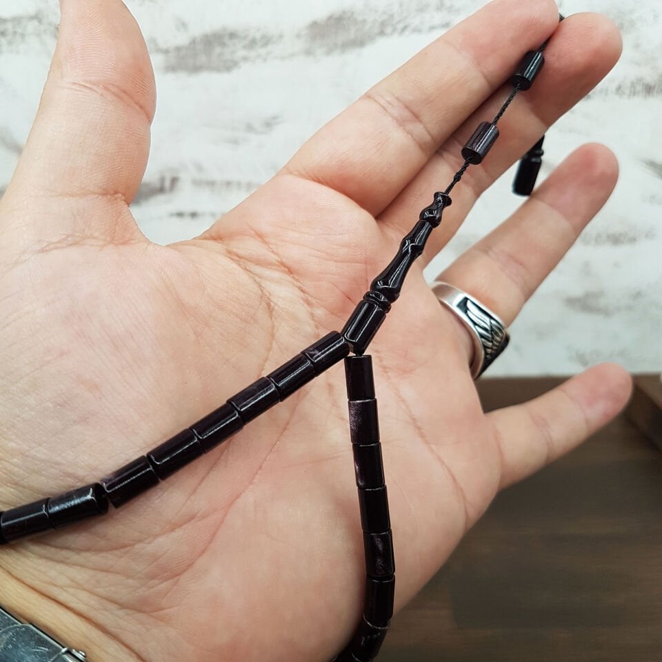Bilek Boy Siyah Hareli Kesme Ateş Kehribar Tesbih