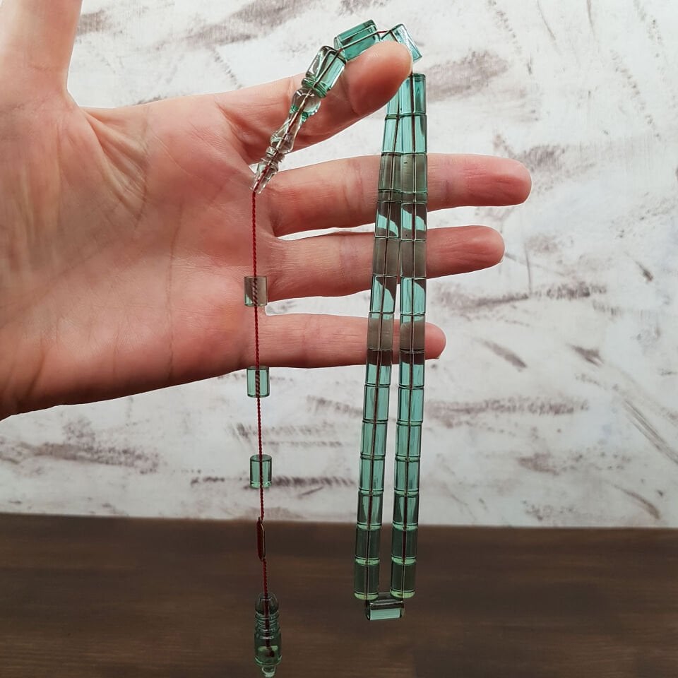 Usta İmzalı Su Yeşili Kesme Ateş Kehribar Tesbih