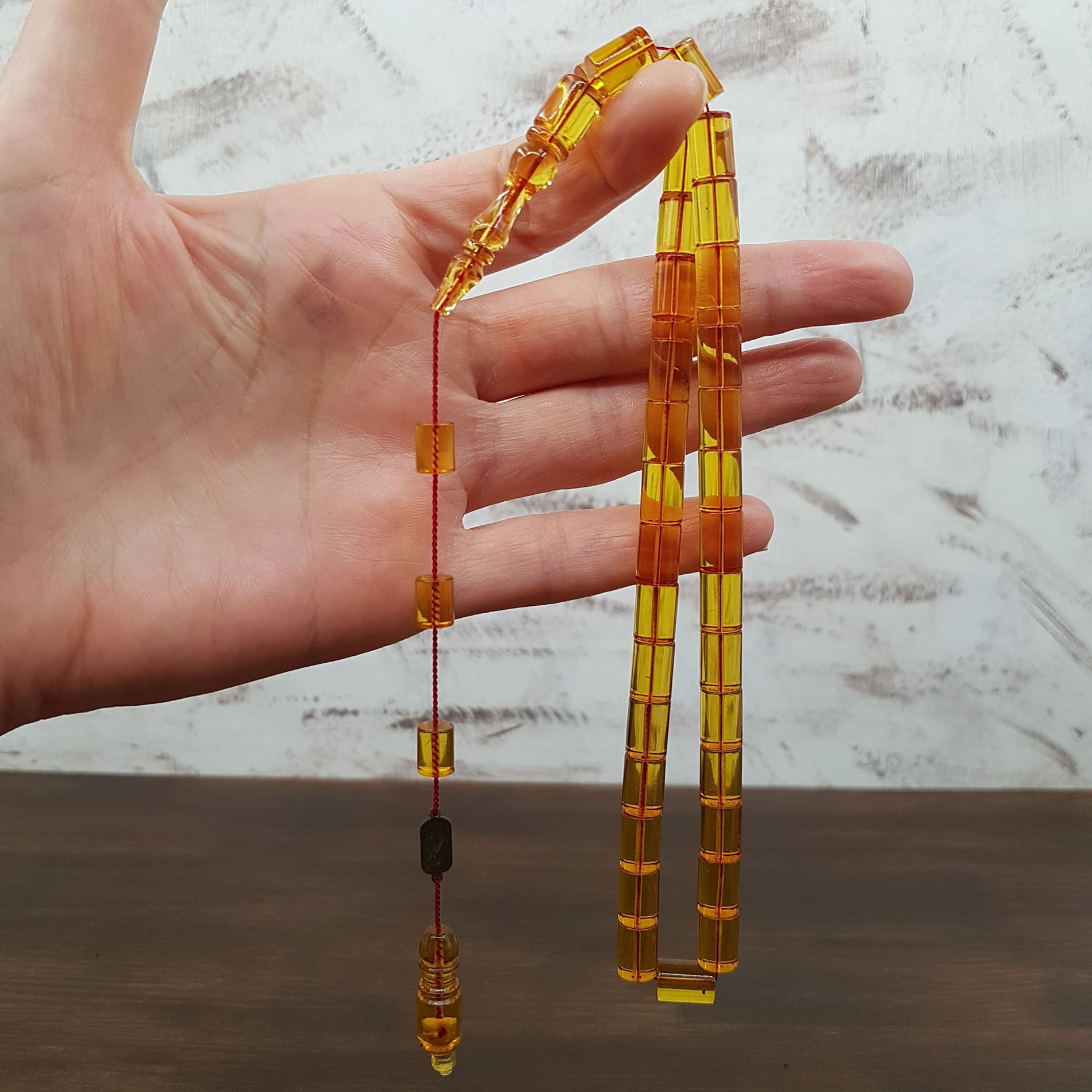 Usta İmzalı Sarı Kesme Ateş Kehribar Tesbih