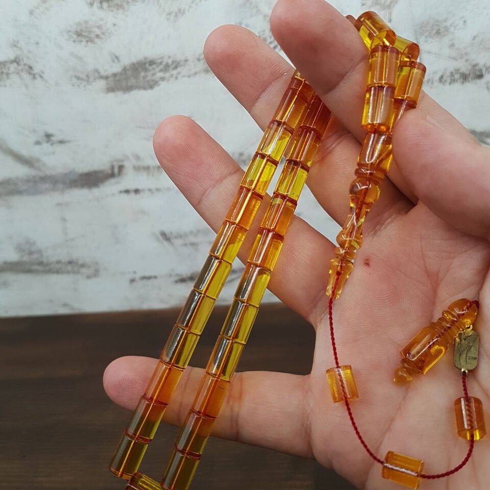 Usta İmzalı Sarı Kesme Ateş Kehribar Tesbih