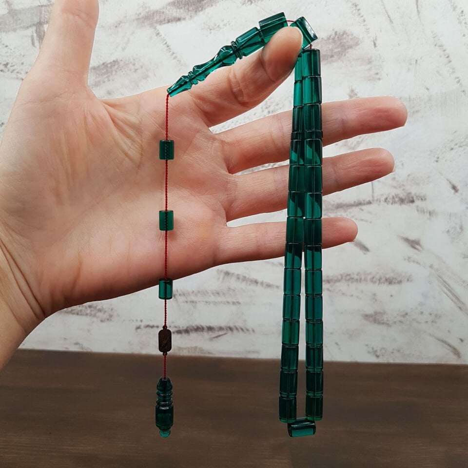 Usta İmzalı Yeşil Kesme Ateş Kehribar Tesbih