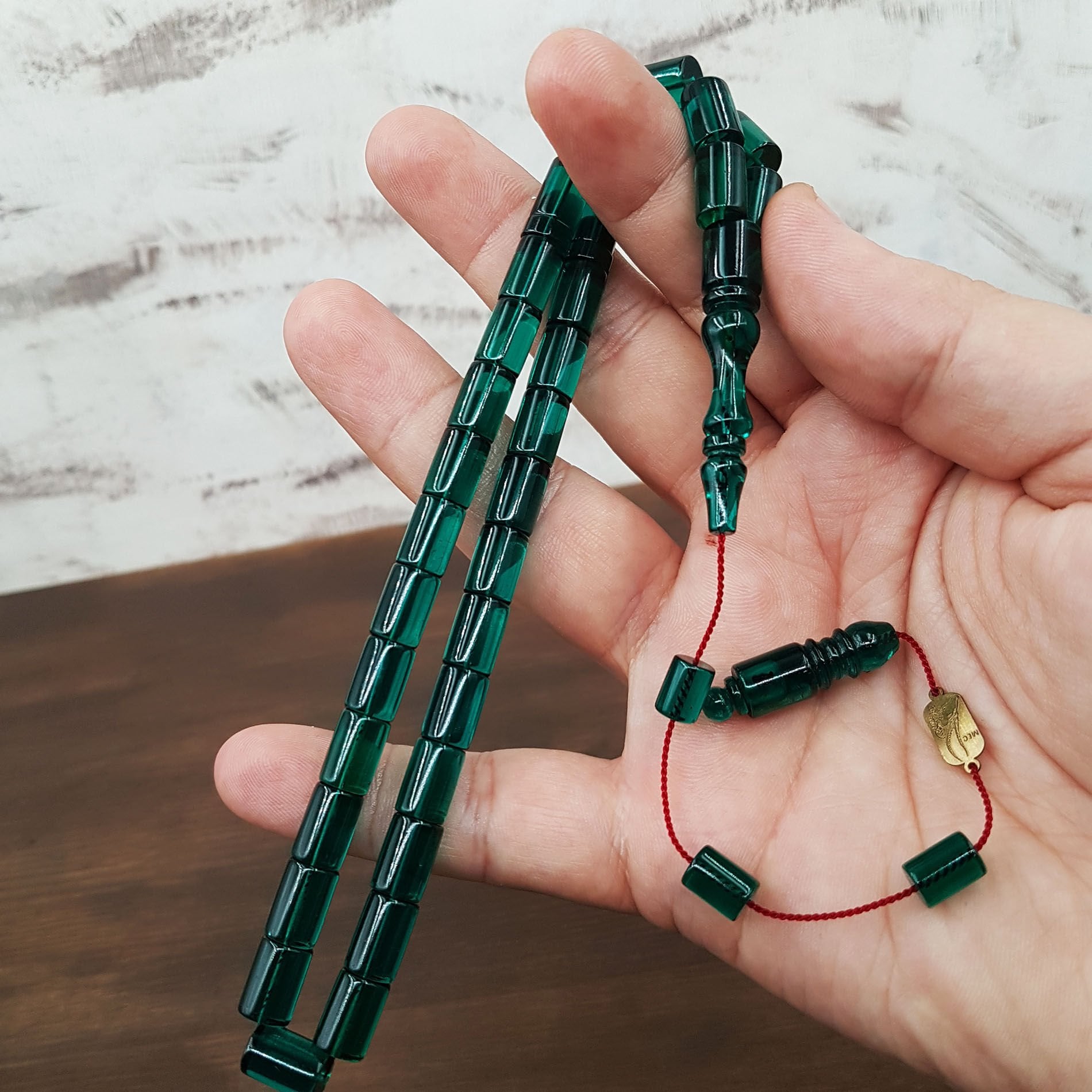 Usta İmzalı Yeşil Kesme Ateş Kehribar Tesbih