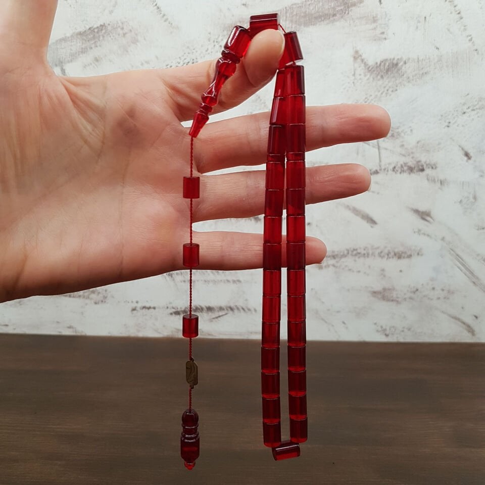 Usta İmzalı Kırmızı Kesme Ateş Kehribar Tesbih