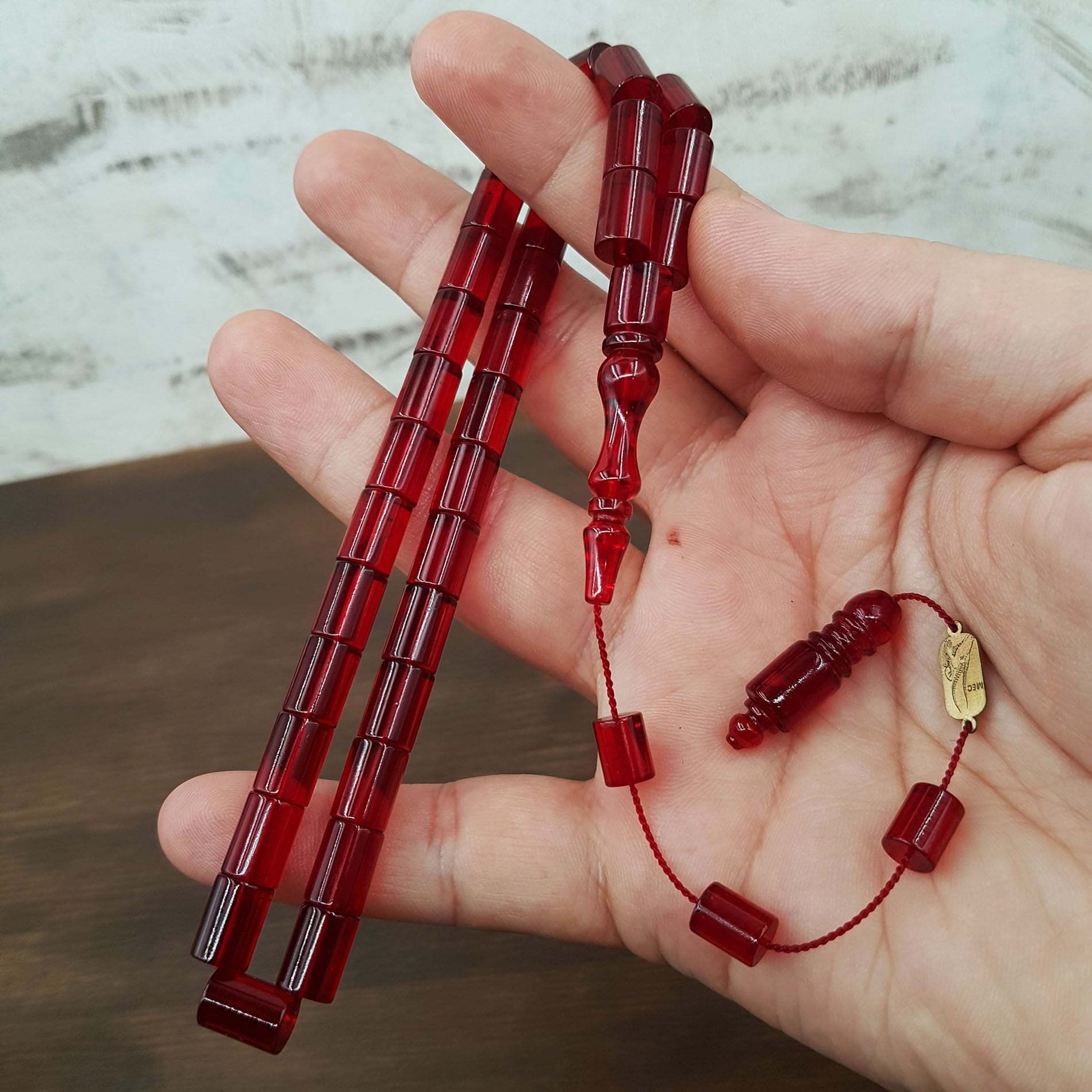 Usta İmzalı Kırmızı Kesme Ateş Kehribar Tesbih