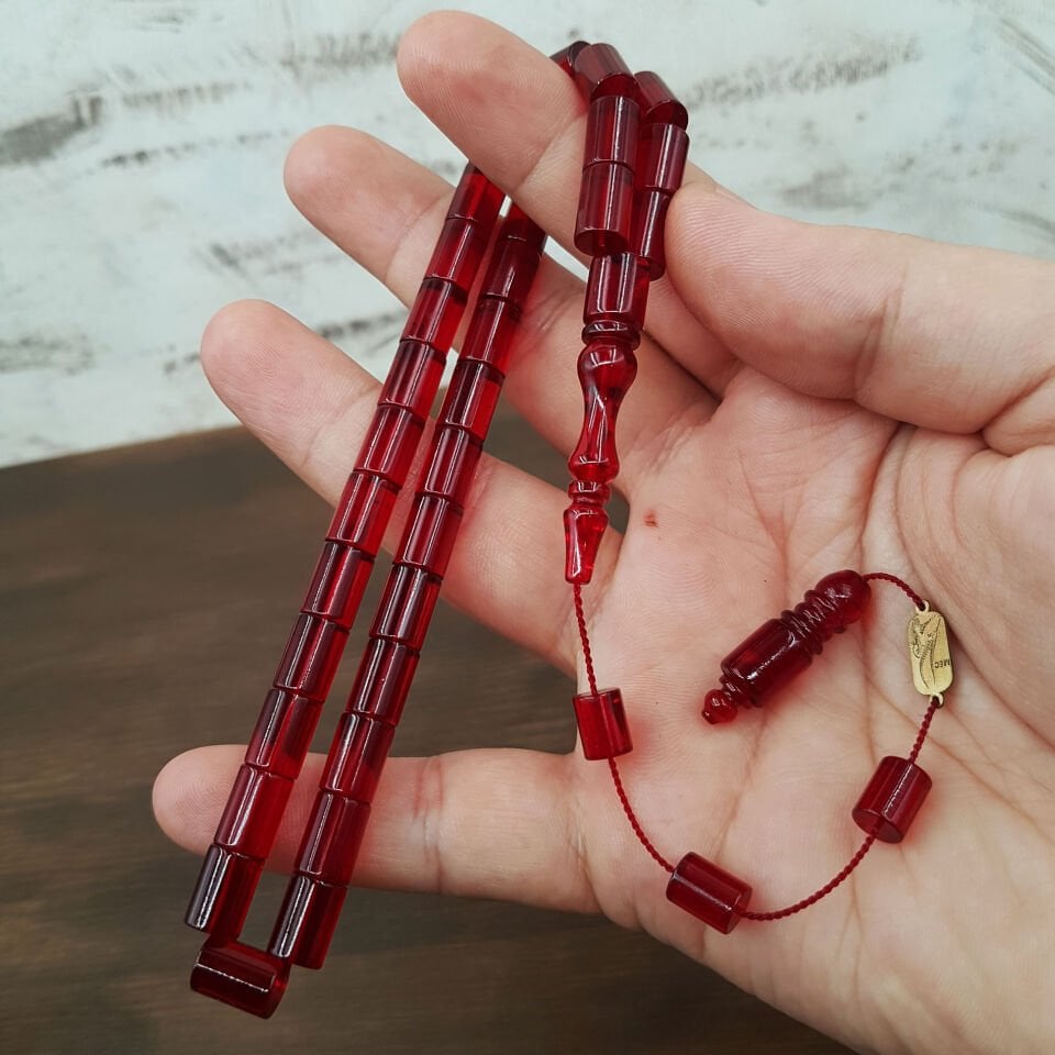 Usta İmzalı Kırmızı Kesme Ateş Kehribar Tesbih