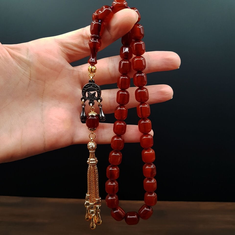 Ayyıldız Sancak Kahve Çubuk Sıkma Kehribar Tesbih