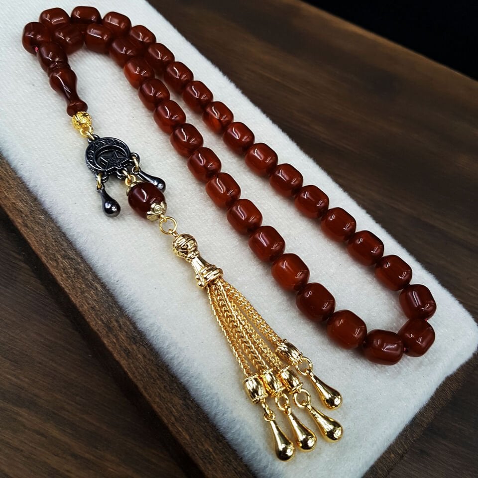 Ayyıldız Sancak Kahve Çubuk Sıkma Kehribar Tesbih