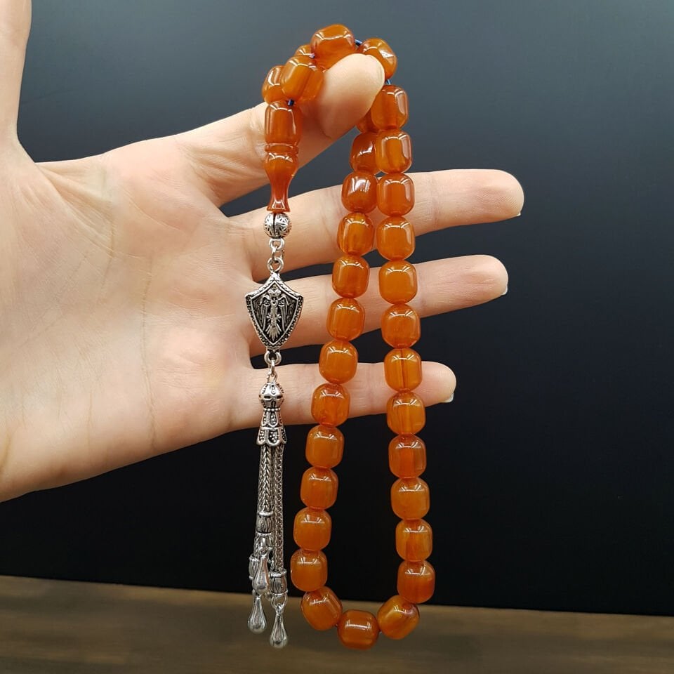 Selçuklu Kartalı Kayısı Çubuk Sıkma Kehribar Tesbih