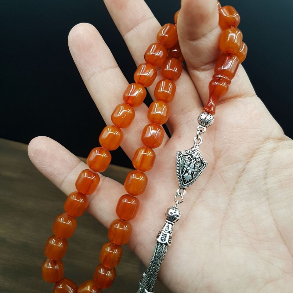 Selçuklu Kartalı Kayısı Çubuk Sıkma Kehribar Tesbih