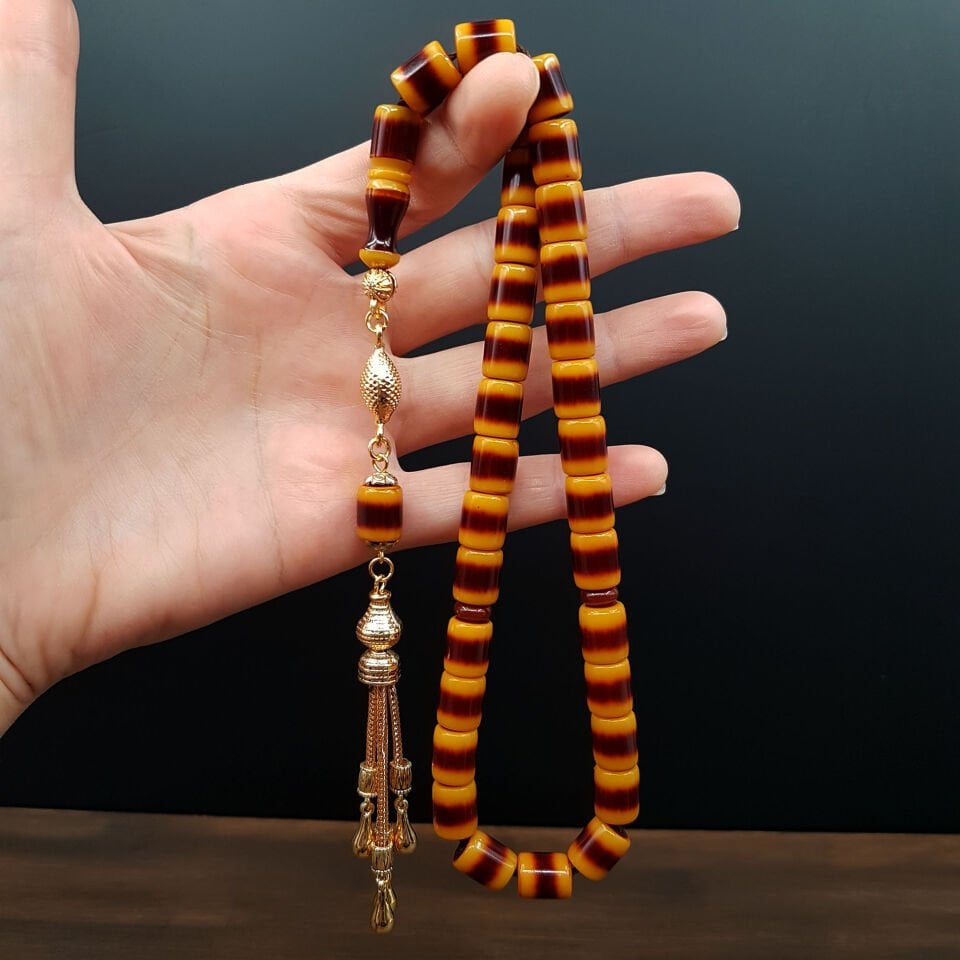 Sürmeli Sarı Çubuk Sıkma Kehribar Tesbih