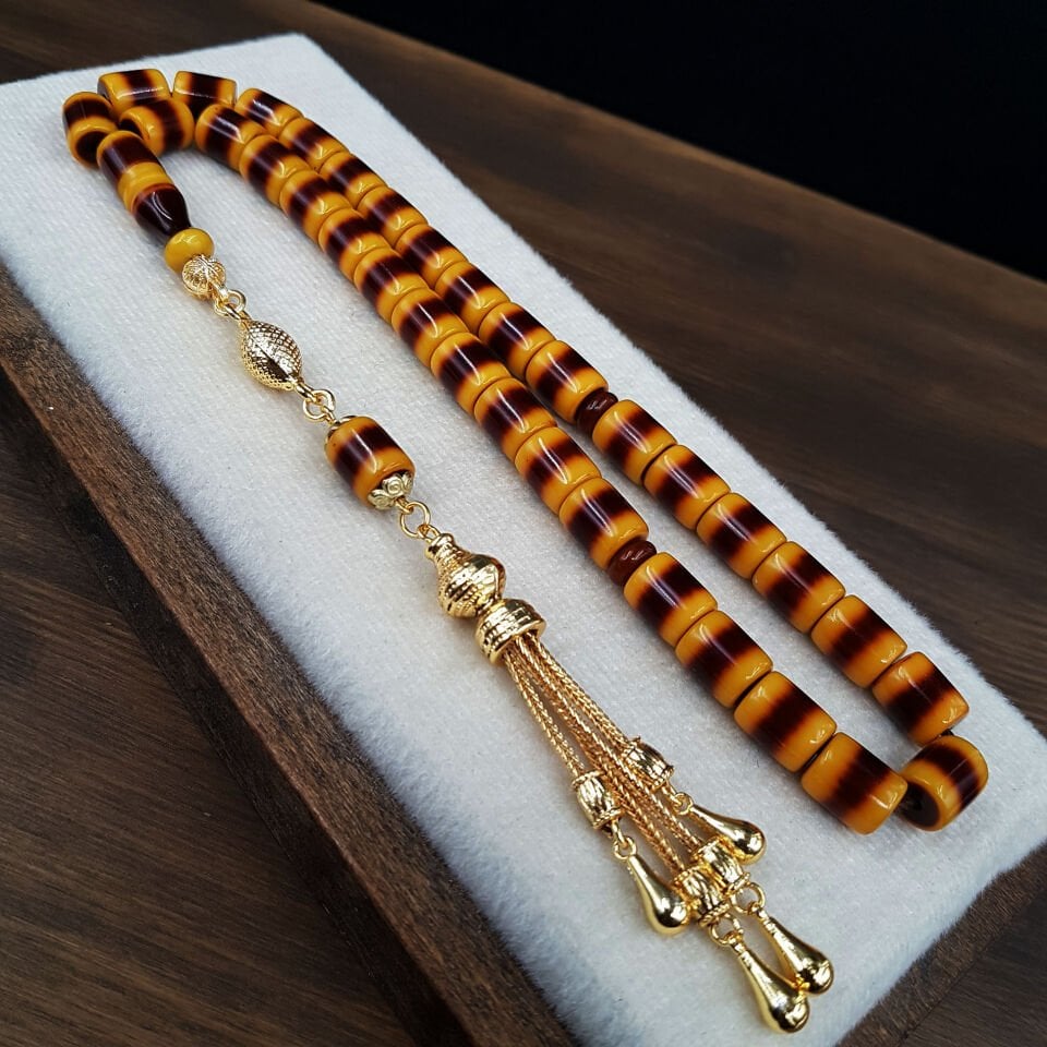 Sürmeli Sarı Çubuk Sıkma Kehribar Tesbih