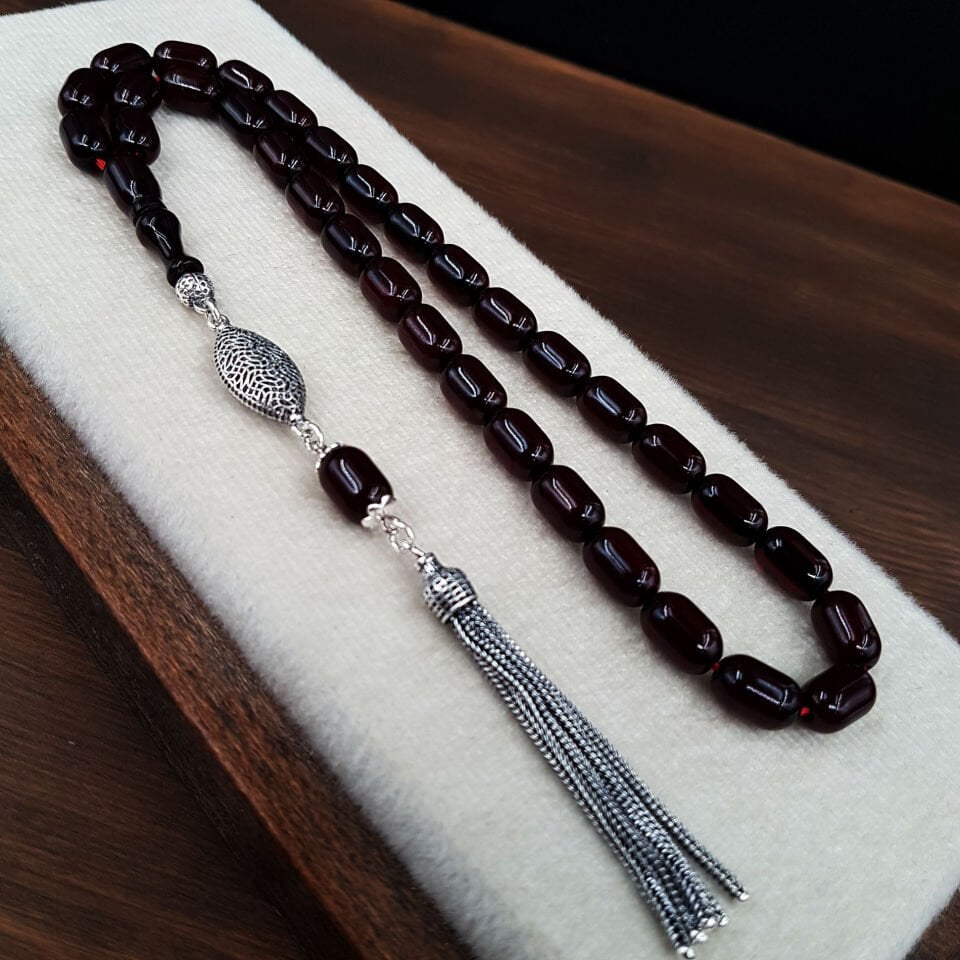 Gümüş Püskül Kahve Kapsül Sıkma Kehribar Tesbih