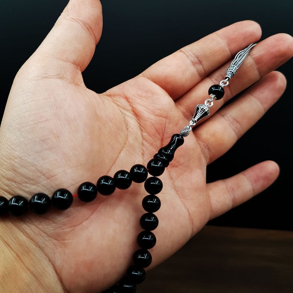 Bilek Boy Gümüş Püskül Siyah Küre Ateş Kehribar