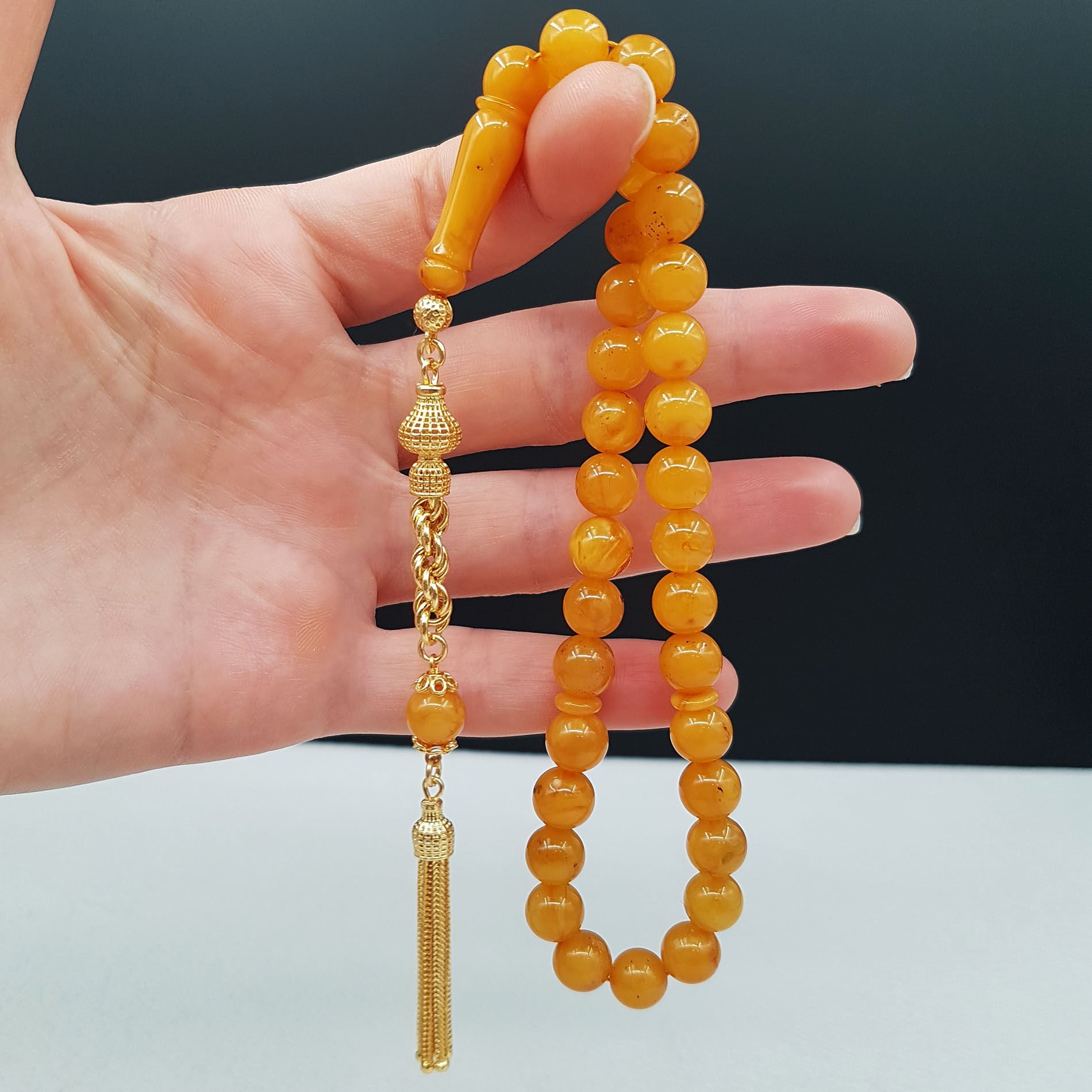 Kayısı Rengi Küre Damla Kehribar Tesbih