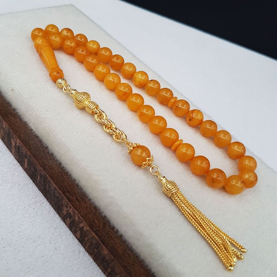 Kayısı Rengi Küre Damla Kehribar Tesbih