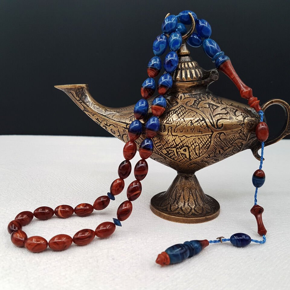 Mavi Kahverengi Tasarım Sıkma Kehribar Tesbih