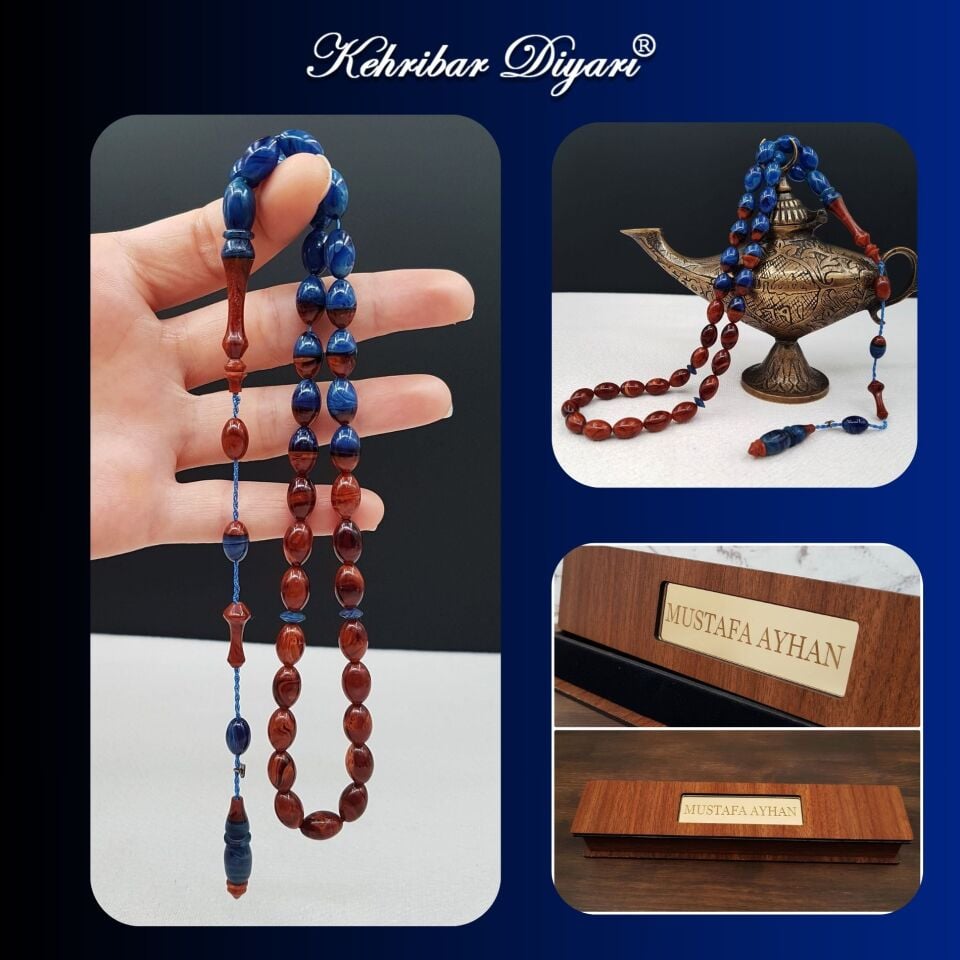 Mavi Kahverengi Tasarım Sıkma Kehribar Tesbih