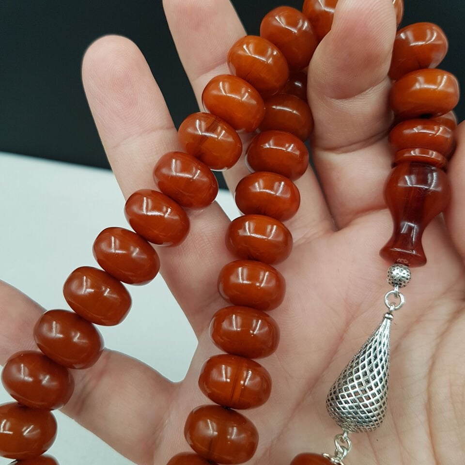 Büyük Boy Teker Kesim Sıkma Kehribar Tesbih