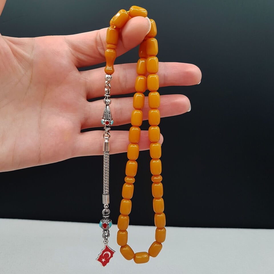 Sarı Kapsül Kesim Çubuk Sıkma Kehribar Tesbih