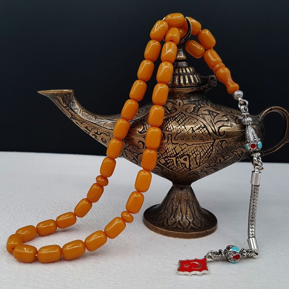 Sarı Kapsül Kesim Çubuk Sıkma Kehribar Tesbih